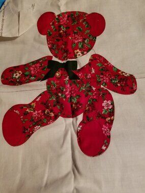Material Fabric Cranston 19" Tall Fabric Holiday Bear Pattern Cotton Flowers